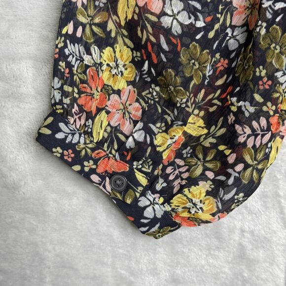 LOFT Dress Womens Medium Black Floral Long Sleeve Ruffle Neck Boho Tunic Lined - Picture 4 of 13